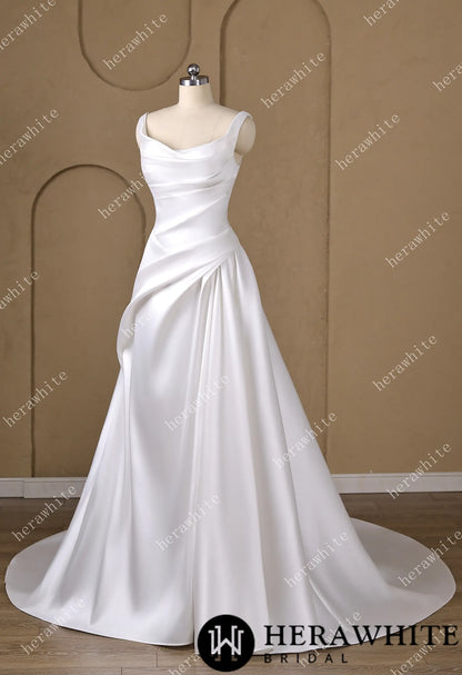 A heart-shaped neckline framed by wide Strap Draped A-Line Wedding Dress — HW3798 — image 5