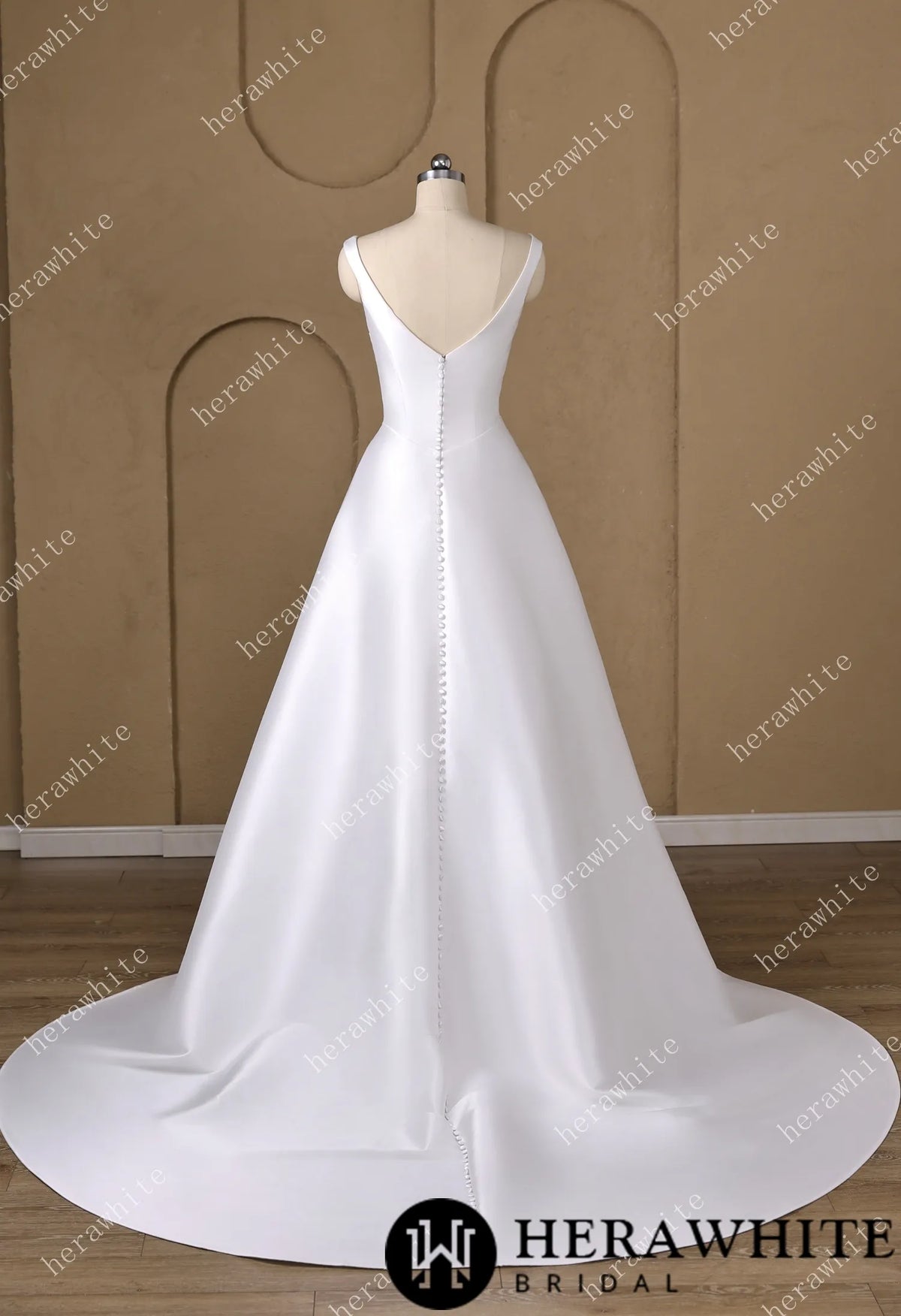 A heart-shaped neckline framed by wide Strap Draped A-Line Wedding Dress — HW3798 — image 6