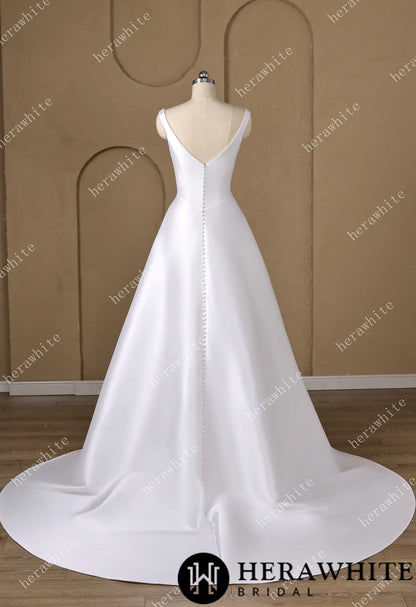 A heart-shaped neckline framed by wide Strap Draped A-Line Wedding Dress — HW3798 — image 6