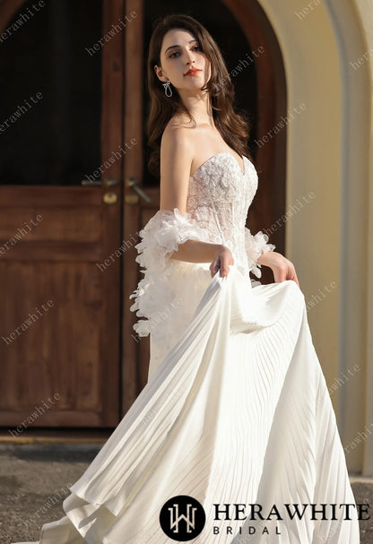 Delicately Pleated Skirt Wedding Dress Bridal Gown & Optional Structured Corset Vest — HW3804 — image 8