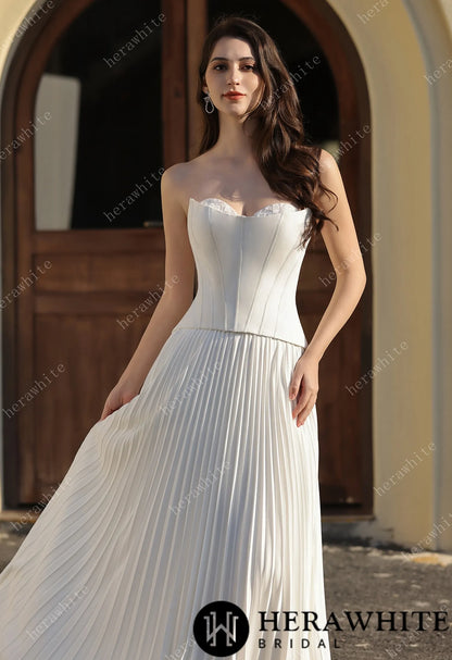 Delicately Pleated Skirt Wedding Bridal  Dress  With Removable Structured Corset Vest — HW3804-B — image 2