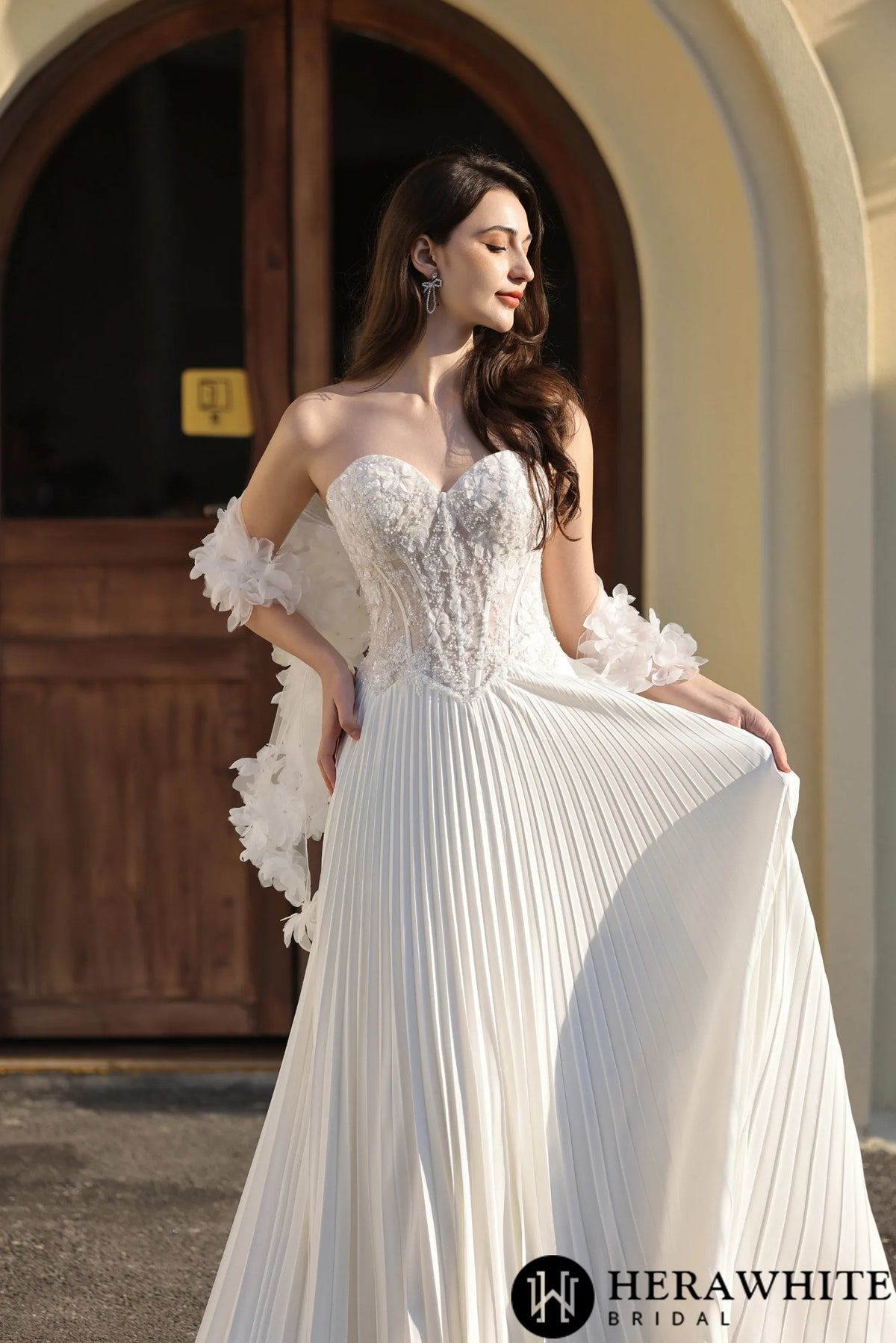 Delicately Pleated Skirt Wedding Bridal  Dress  With Removable Structured Corset Vest — HW3804-B — image 7
