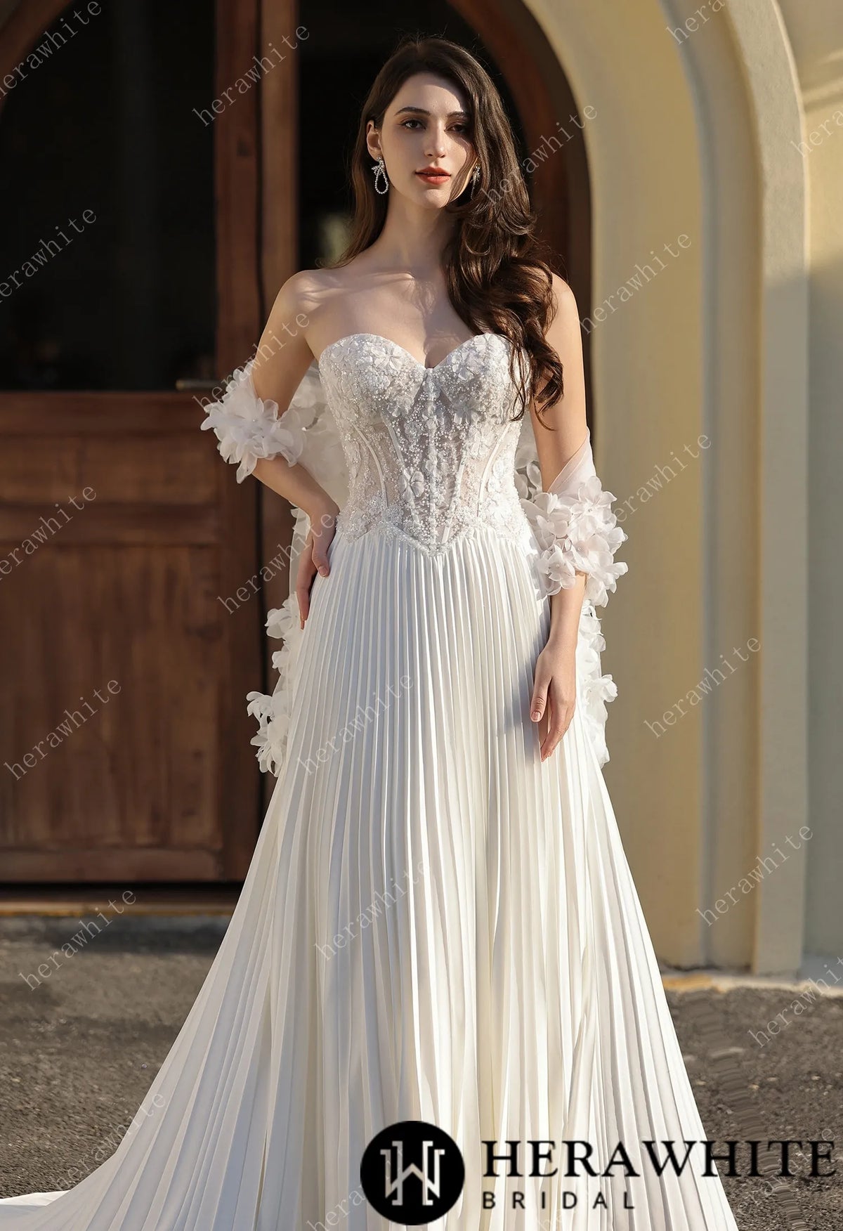 Delicately Pleated Skirt Wedding Bridal  Dress  With Removable Structured Corset Vest — HW3804-B — image 8