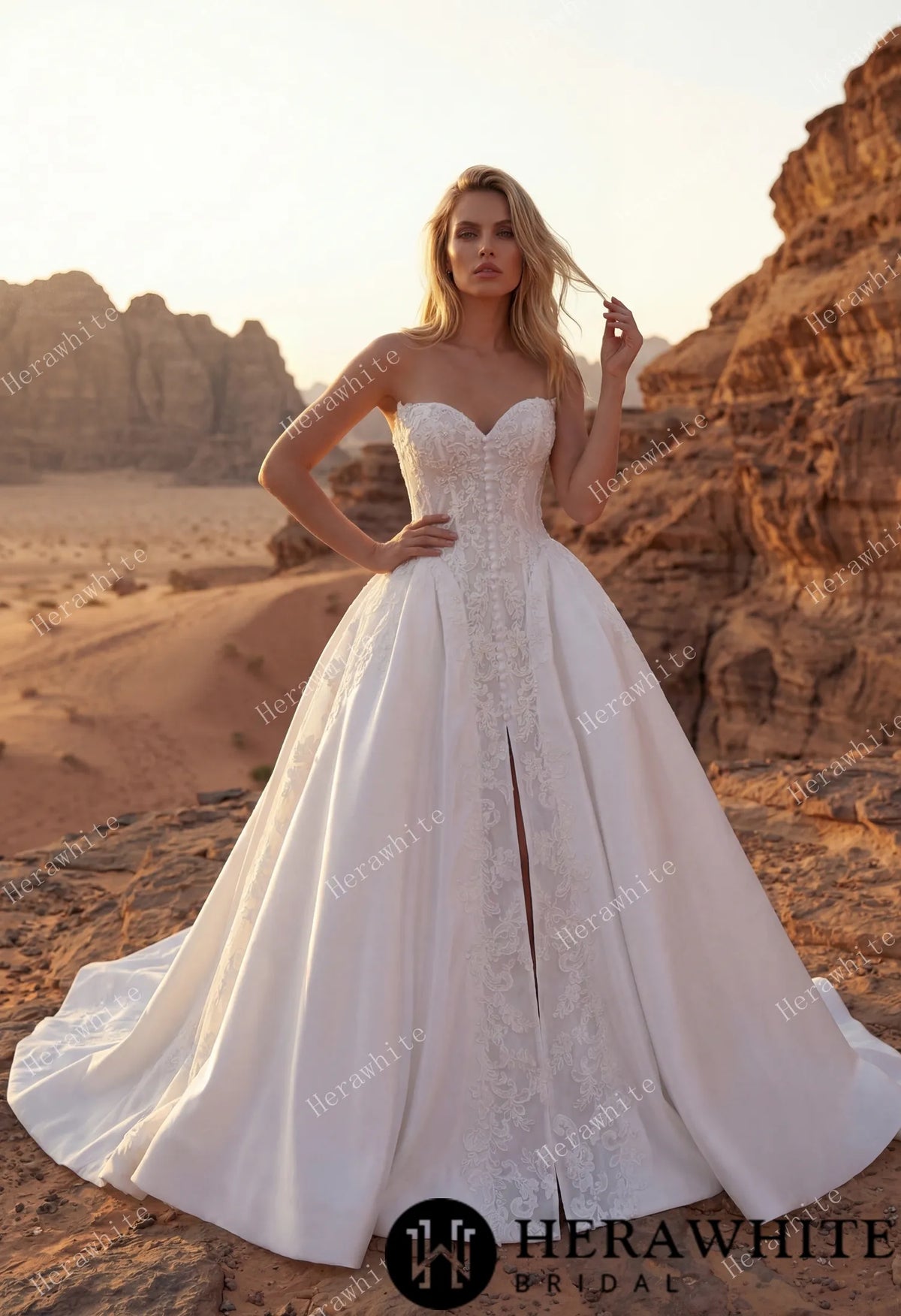 Strapless Sweetheart Lace & Satin Ball Wedding Dress — HW3827 — image 1