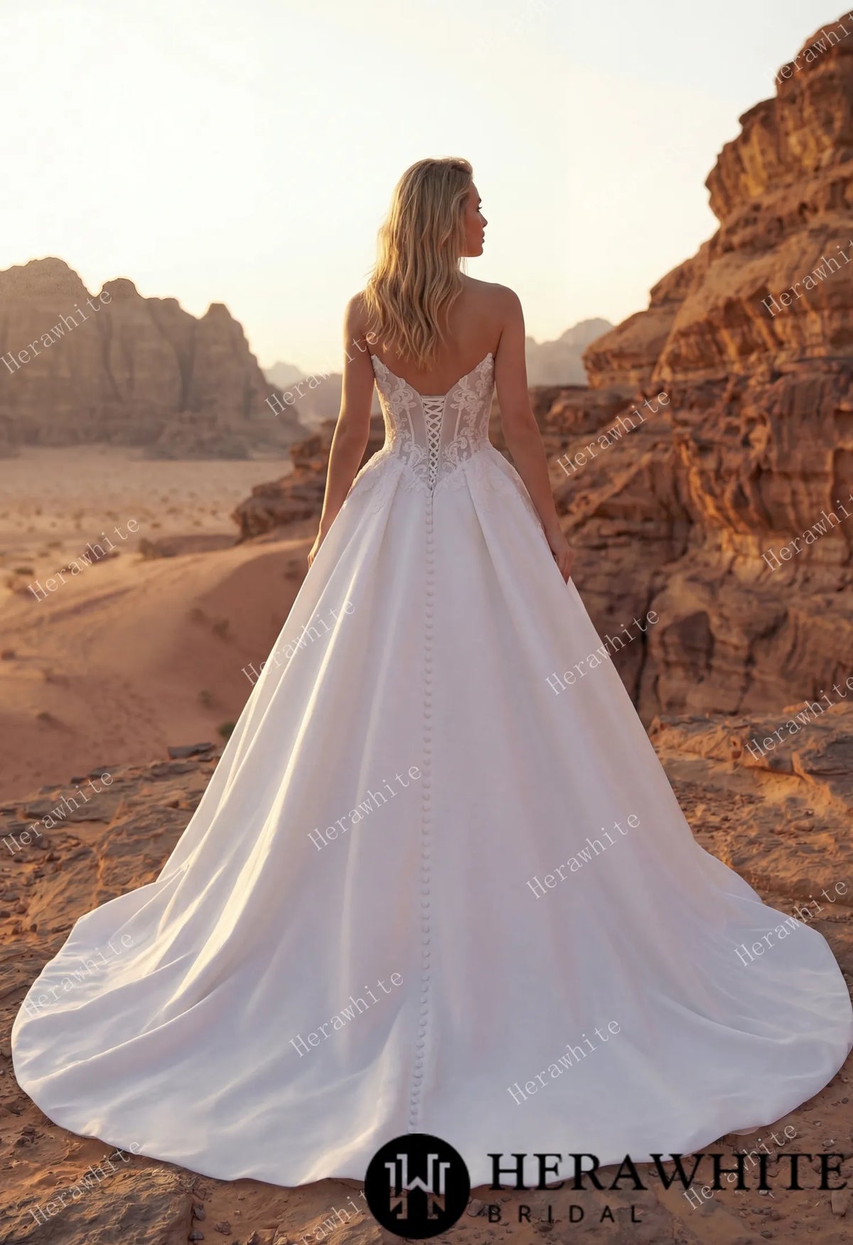 Strapless Sweetheart Lace & Satin Ball Wedding Dress — HW3827 — image 4