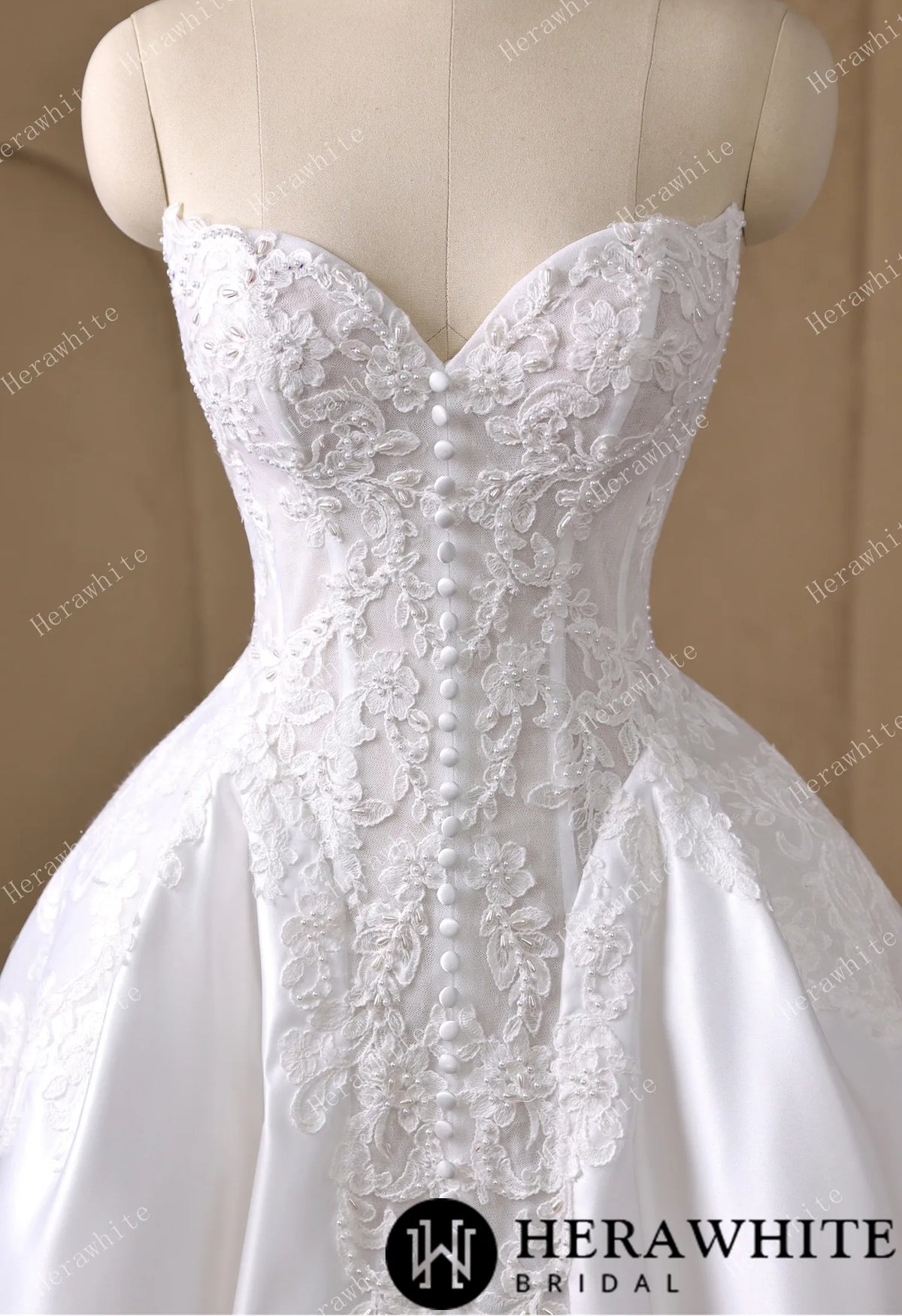 Strapless Sweetheart Lace & Satin Ball Wedding Dress — HW3827 — image 5