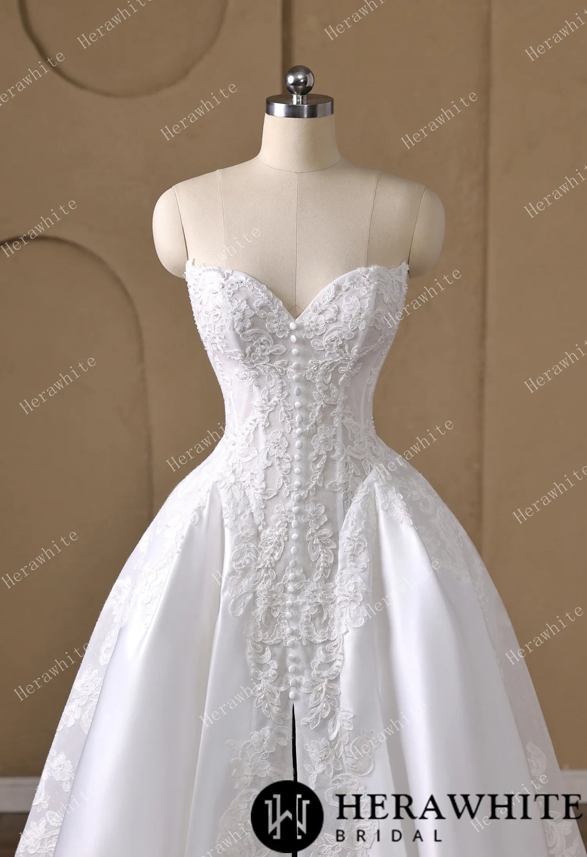 Strapless Sweetheart Lace & Satin Ball Wedding Dress — HW3827 — image 6