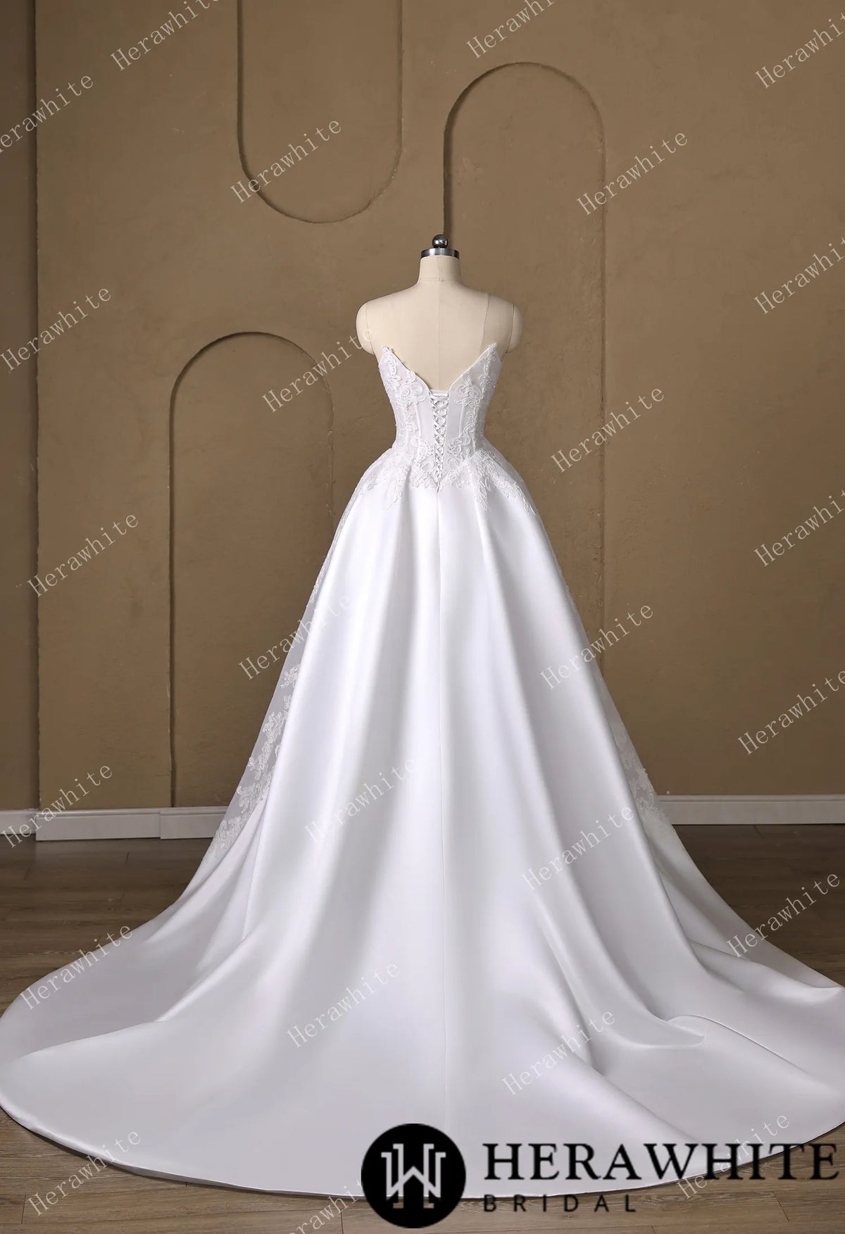 Strapless Sweetheart Lace & Satin Ball Wedding Dress — HW3827 — image 7