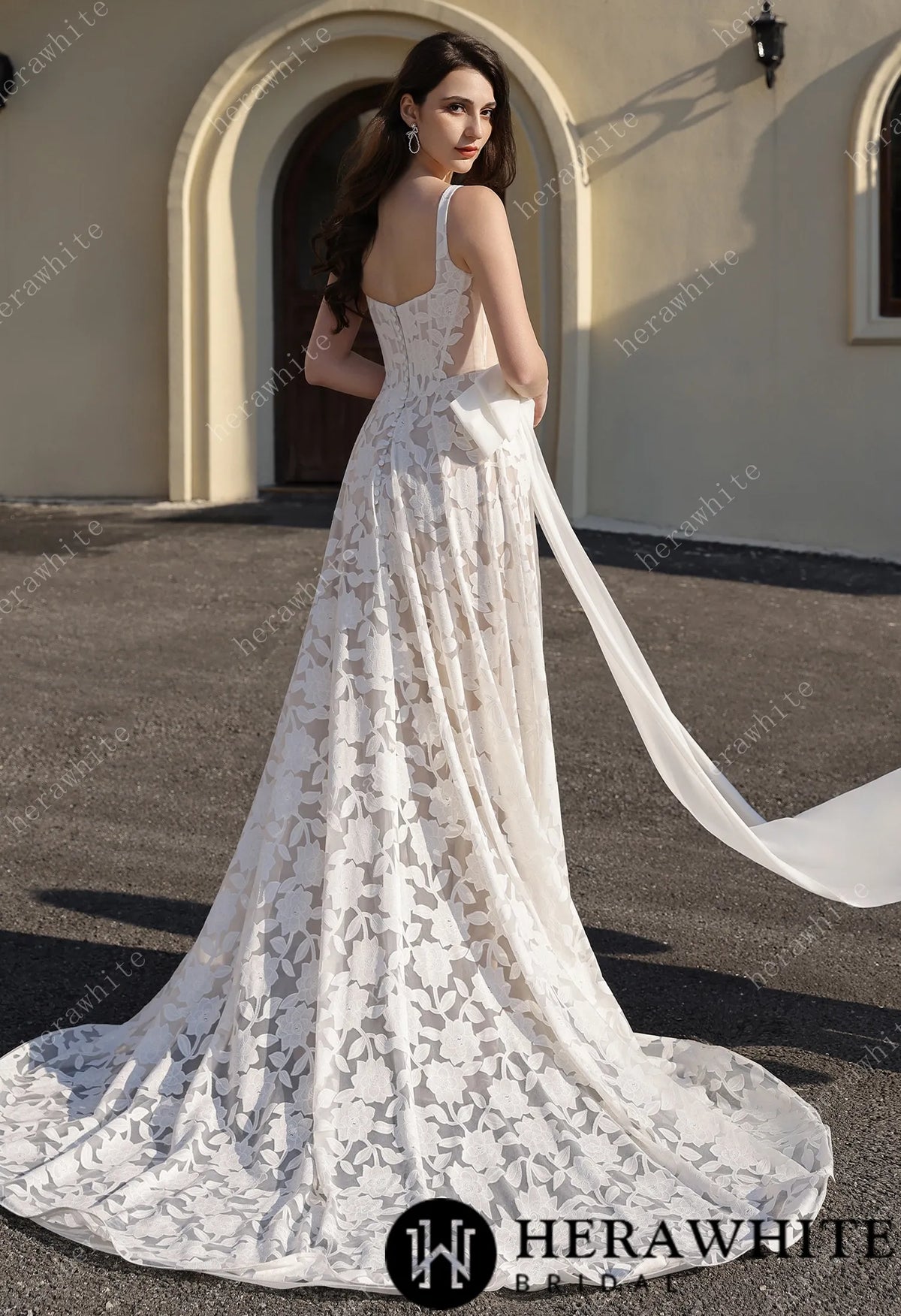 Romantic Silhouette Square-Neck Flower Lace Wedding Dress — HW3839 — image 5