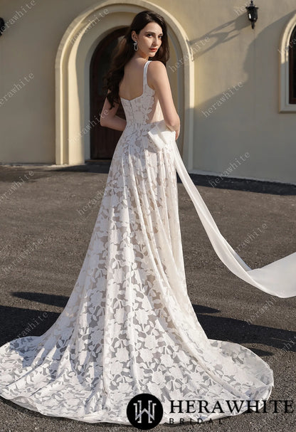 Romantic Silhouette Square-Neck Flower Lace Wedding Dress — HW3839 — image 5