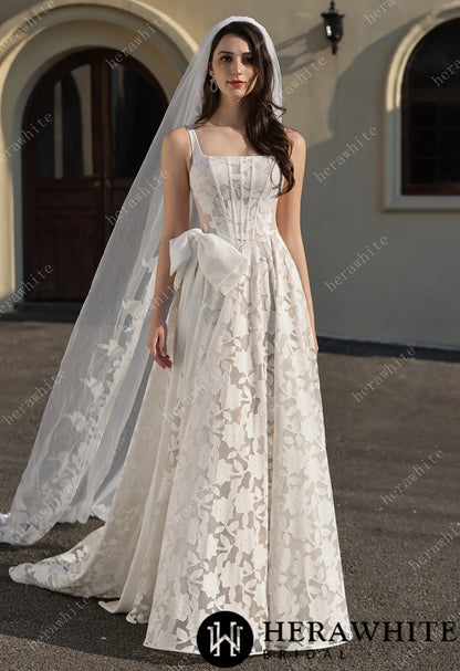 Romantic Silhouette Square-Neck Flower Lace Wedding Dress — HW3839 — image 7