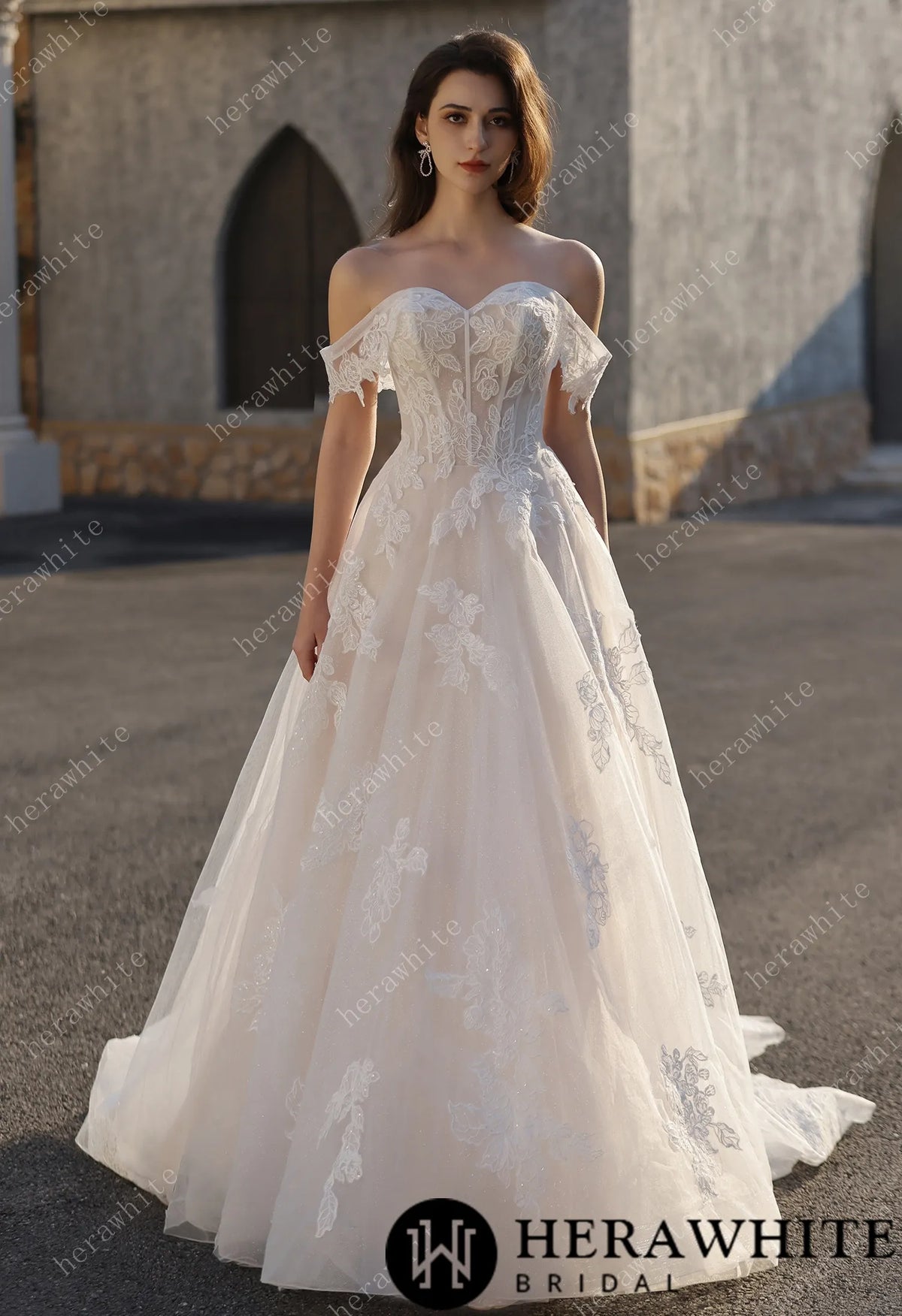 Romance Off-Shoulder Lace Strap Bride Dress — HW3842 — image 2