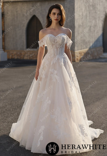 Romance Off-Shoulder Lace Strap Bride Dress — HW3842 — image 2