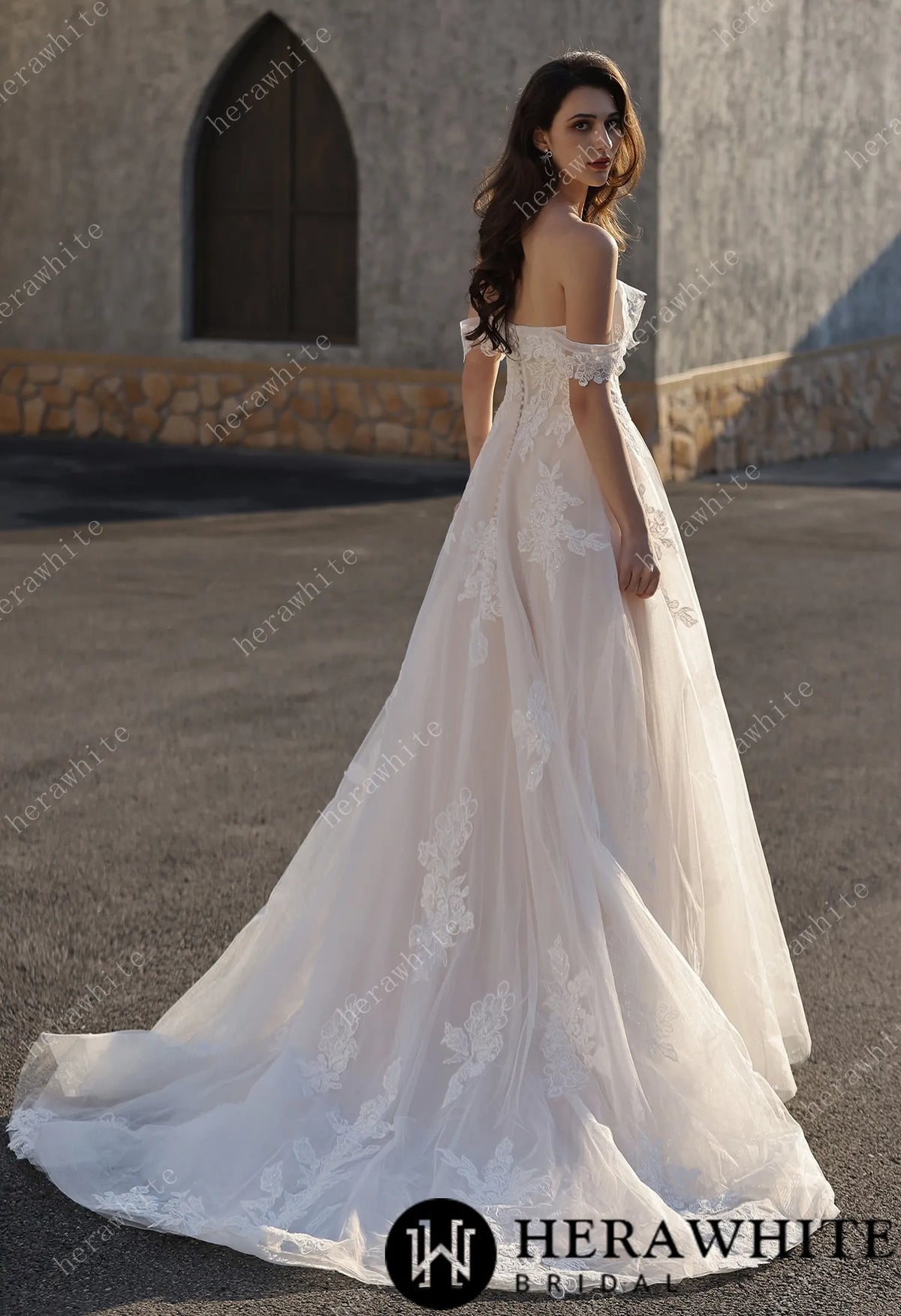 Romance Off-Shoulder Lace Strap Bride Dress — HW3842 — image 3