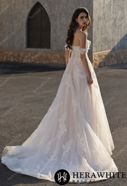 Romance Off-Shoulder Lace Strap Bride Dress — HW3842 — image 3