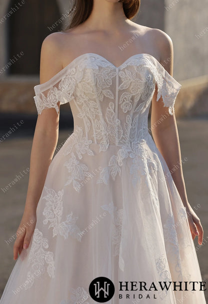 Romance Off-Shoulder Lace Strap Bride Dress — HW3842 — image 4