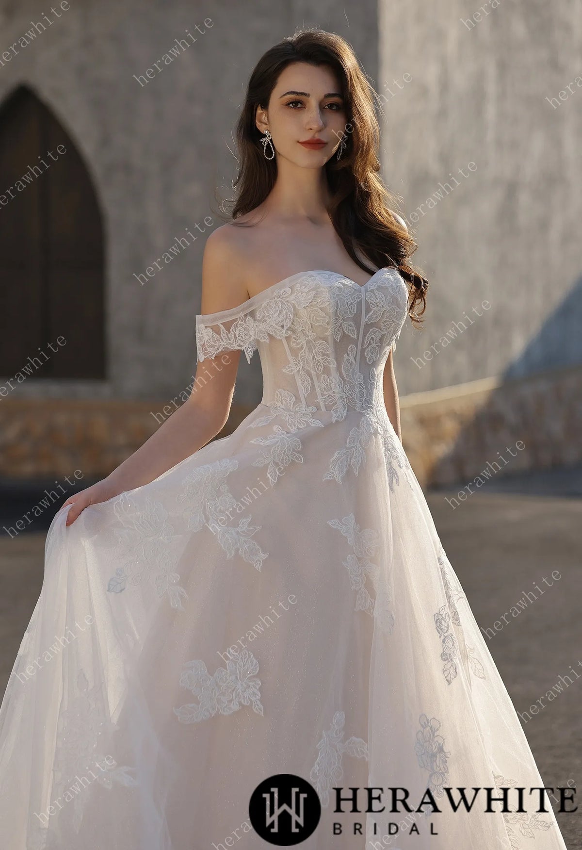 Romance Off-Shoulder Lace Strap Bride Dress — HW3842 — image 5