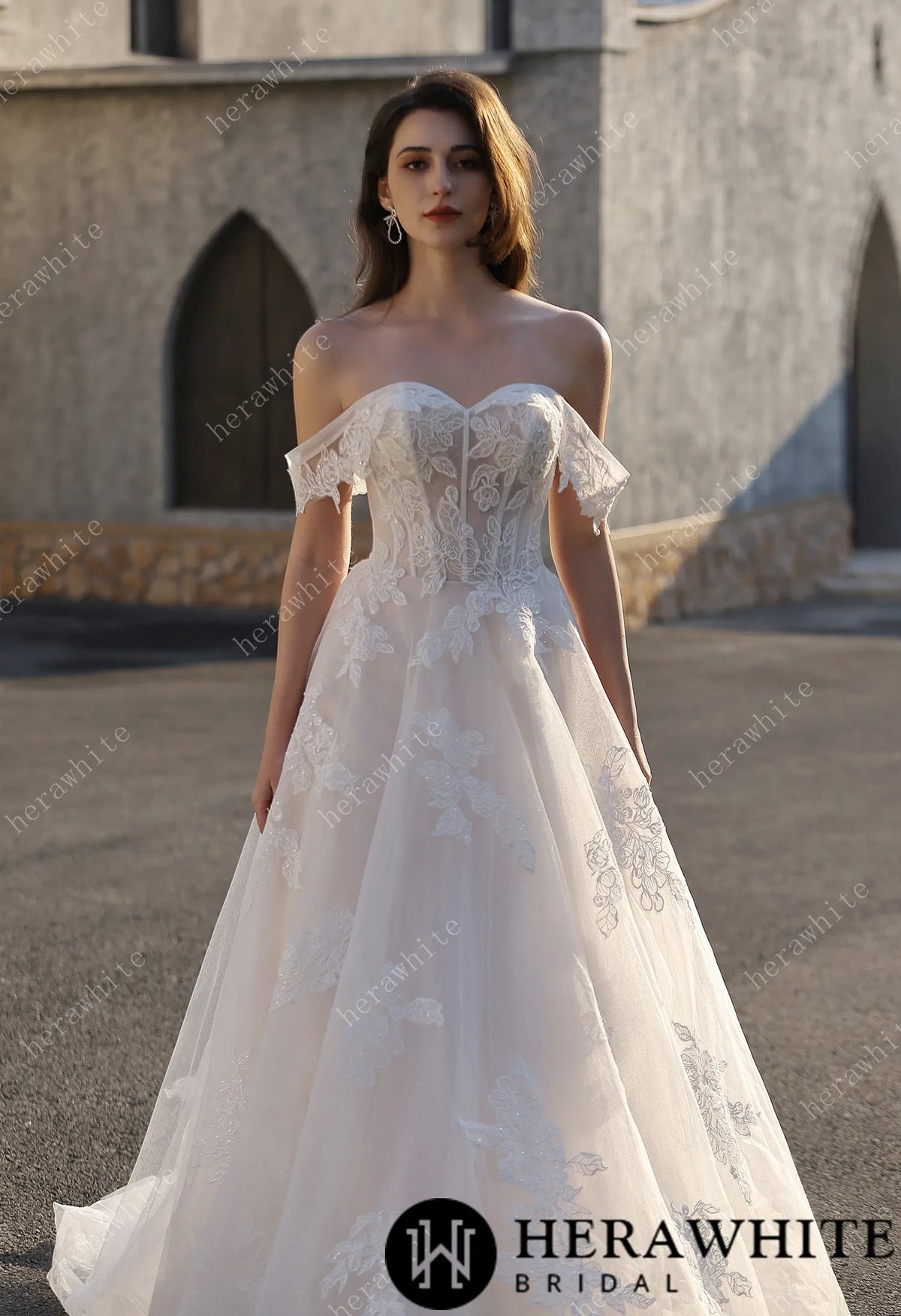 Romance Off-Shoulder Lace Strap Bride Dress — HW3842 — image 6