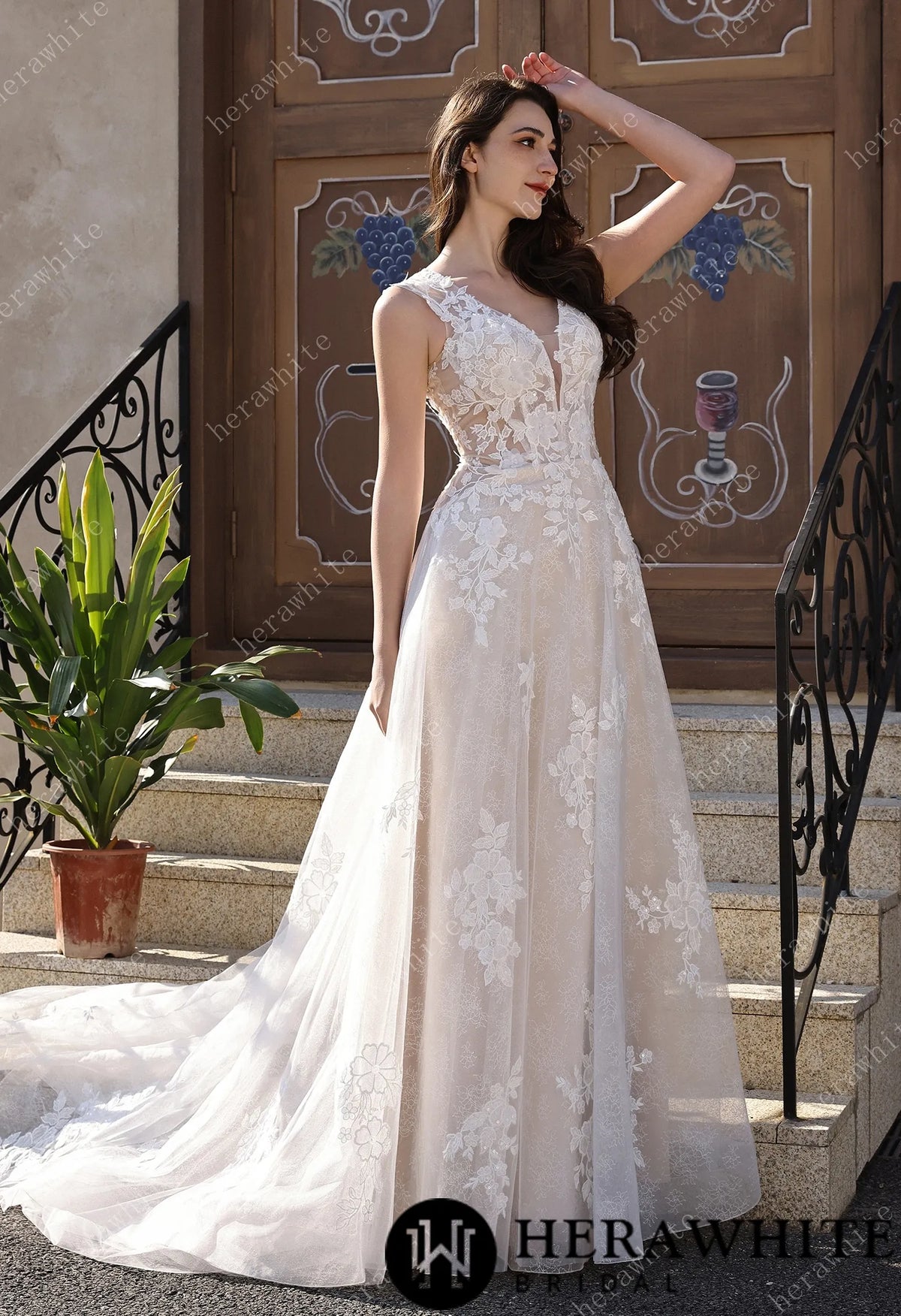 Timeless Sweetheart Neckline 3D Lace  A-line Wedding Dress With Pearl Chain Back Detail — HW3854 — image 4