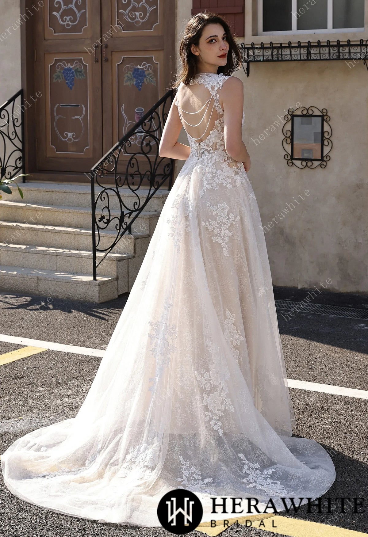Timeless Sweetheart Neckline 3D Lace  A-line Wedding Dress With Pearl Chain Back Detail — HW3854 — image 5