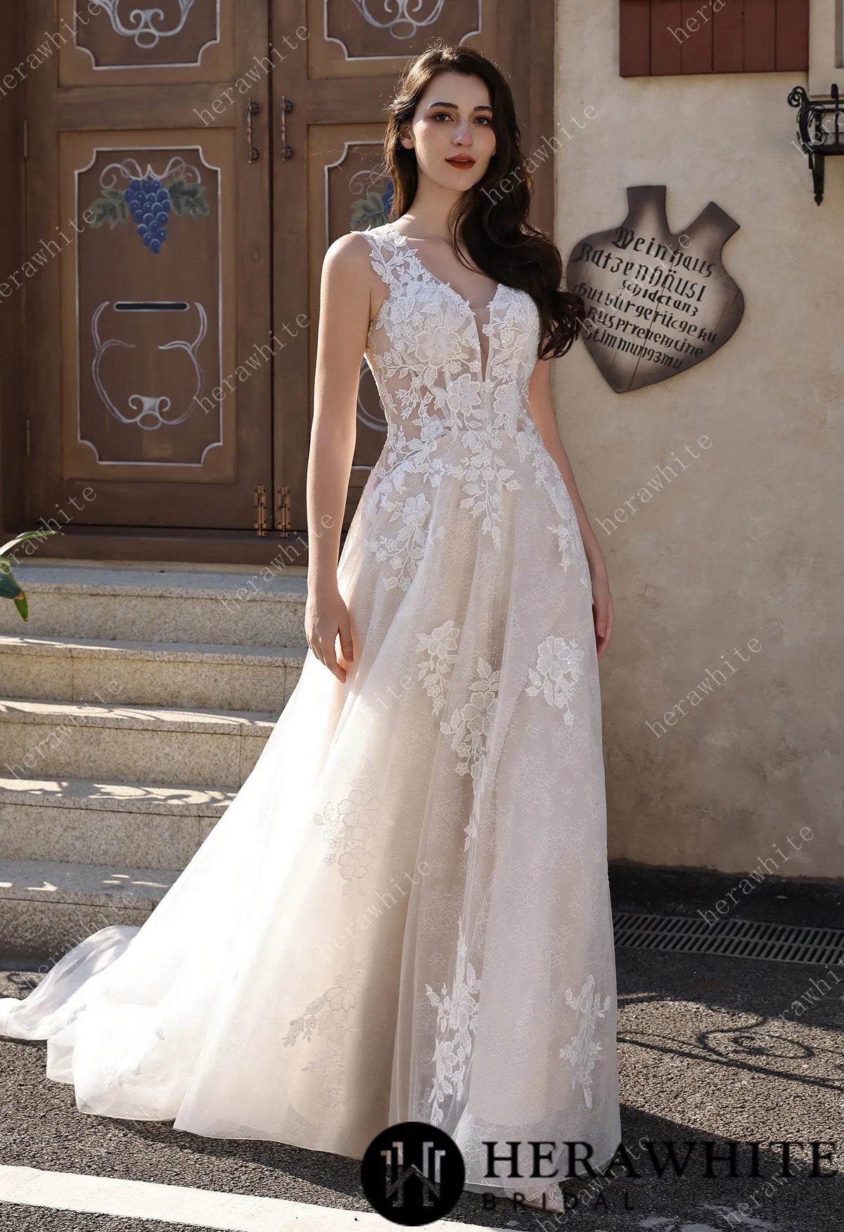 Timeless Sweetheart Neckline 3D Lace  A-line Wedding Dress With Pearl Chain Back Detail — HW3854 — image 8