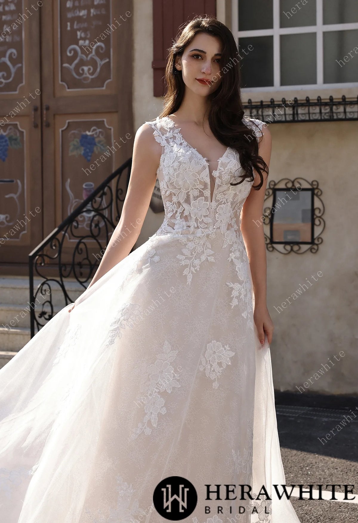 Timeless Sweetheart Neckline 3D Lace  A-line Wedding Dress With Pearl Chain Back Detail — HW3854 — image 9