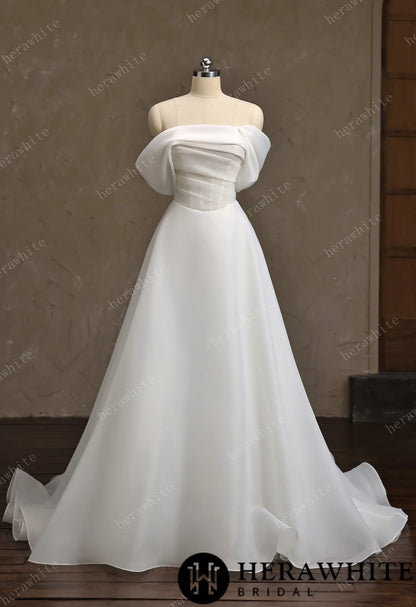 Off-the-Shoulder Draped Organza  A-Line Wedding Gown — HW3859 — image 2