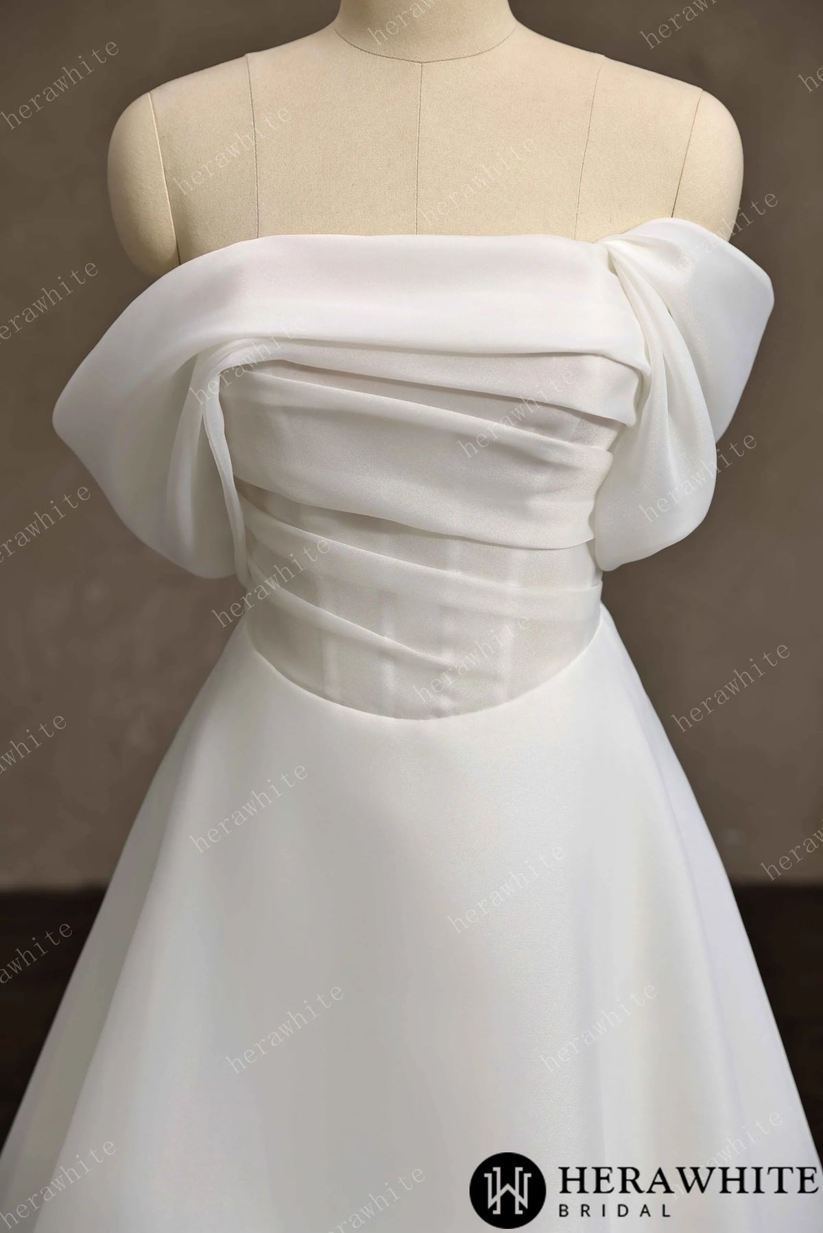 Off-the-Shoulder Draped Organza  A-Line Wedding Gown — HW3859 — image 3