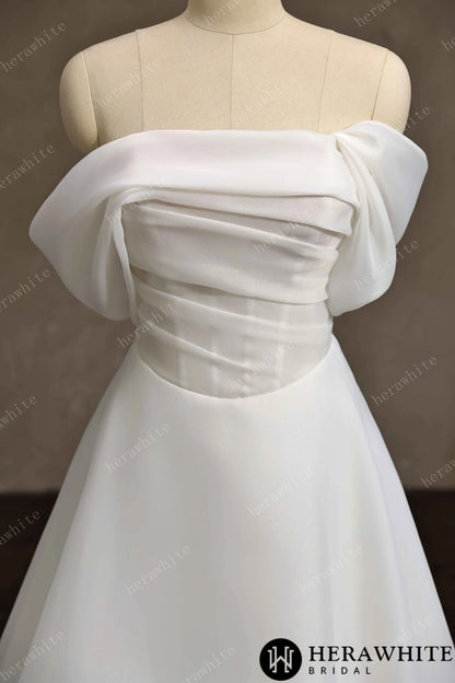 Off-the-Shoulder Draped Organza  A-Line Wedding Gown — HW3859 — image 3