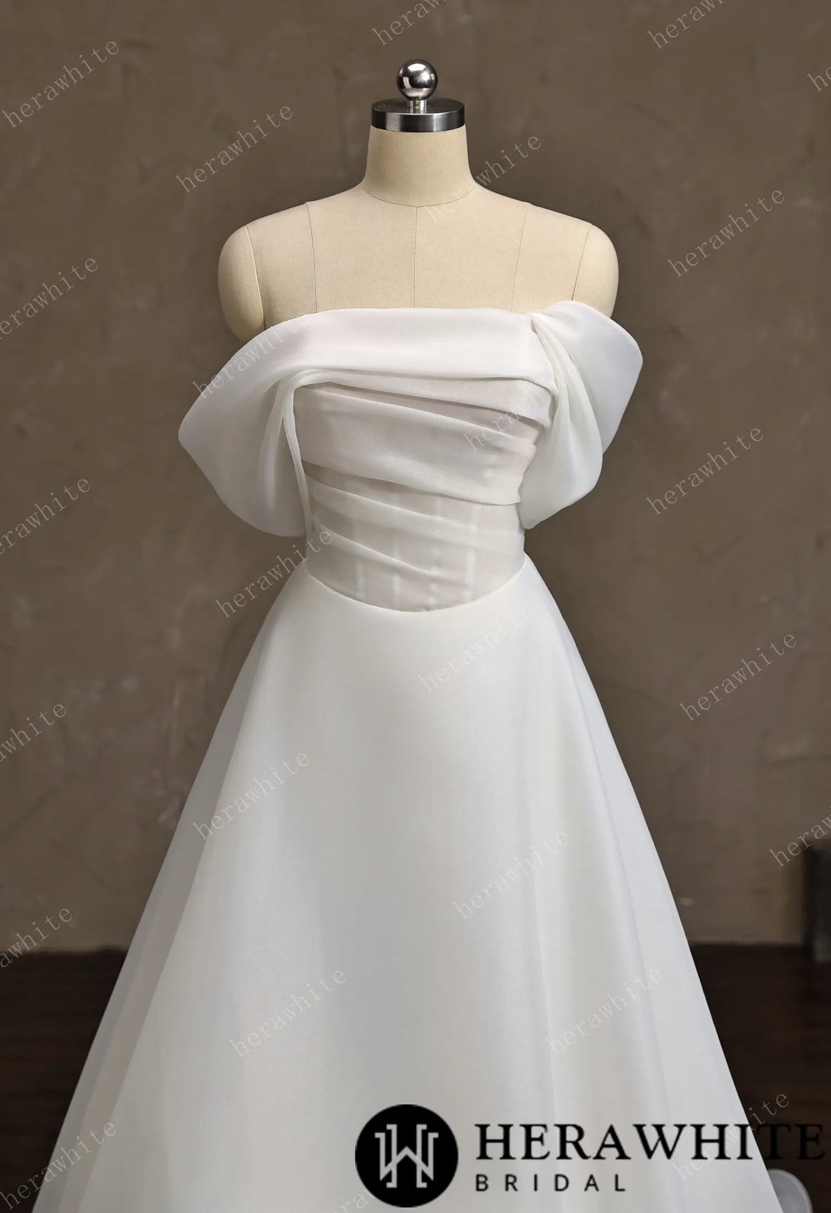 Off-the-Shoulder Draped Organza  A-Line Wedding Gown — HW3859 — image 4