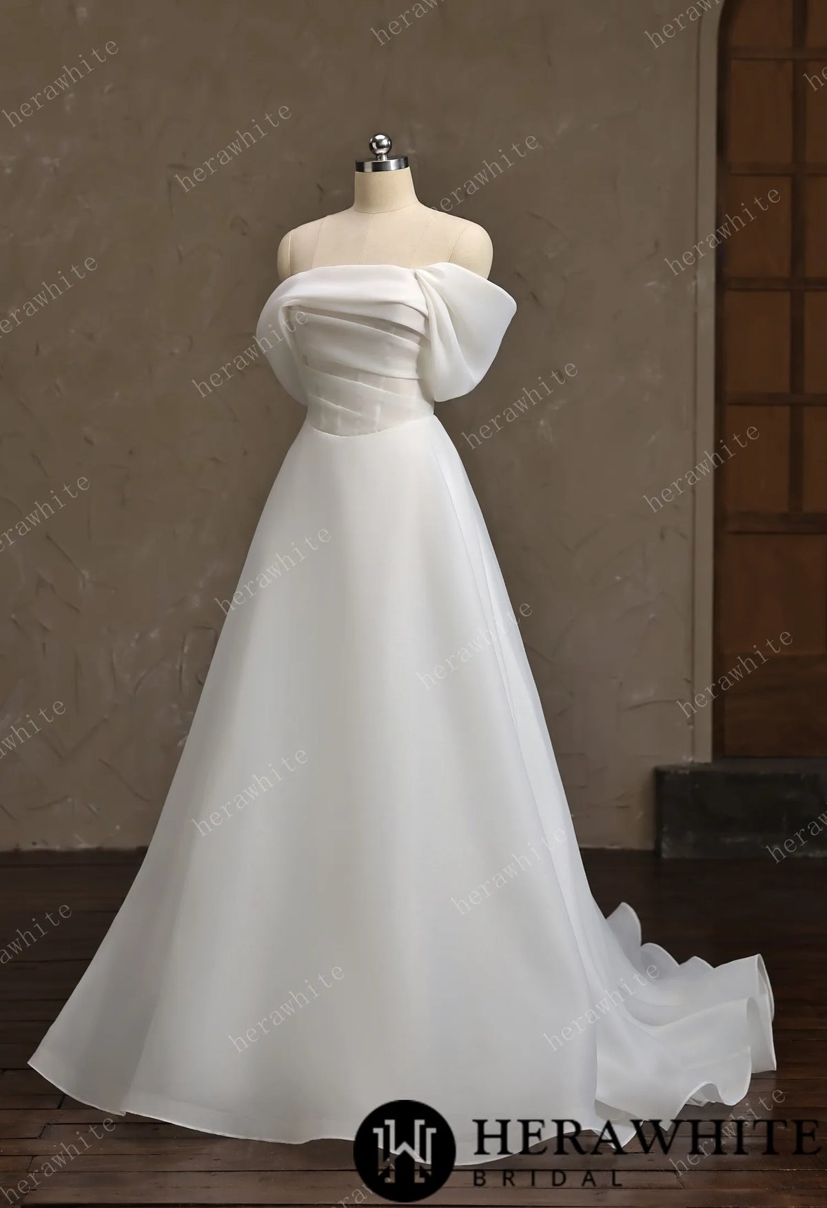 Off-the-Shoulder Draped Organza  A-Line Wedding Gown — HW3859 — image 5