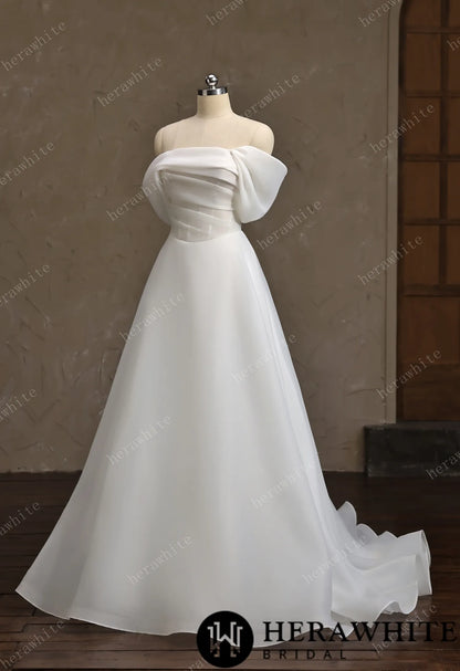 Off-the-Shoulder Draped Organza  A-Line Wedding Gown — HW3859 — image 5