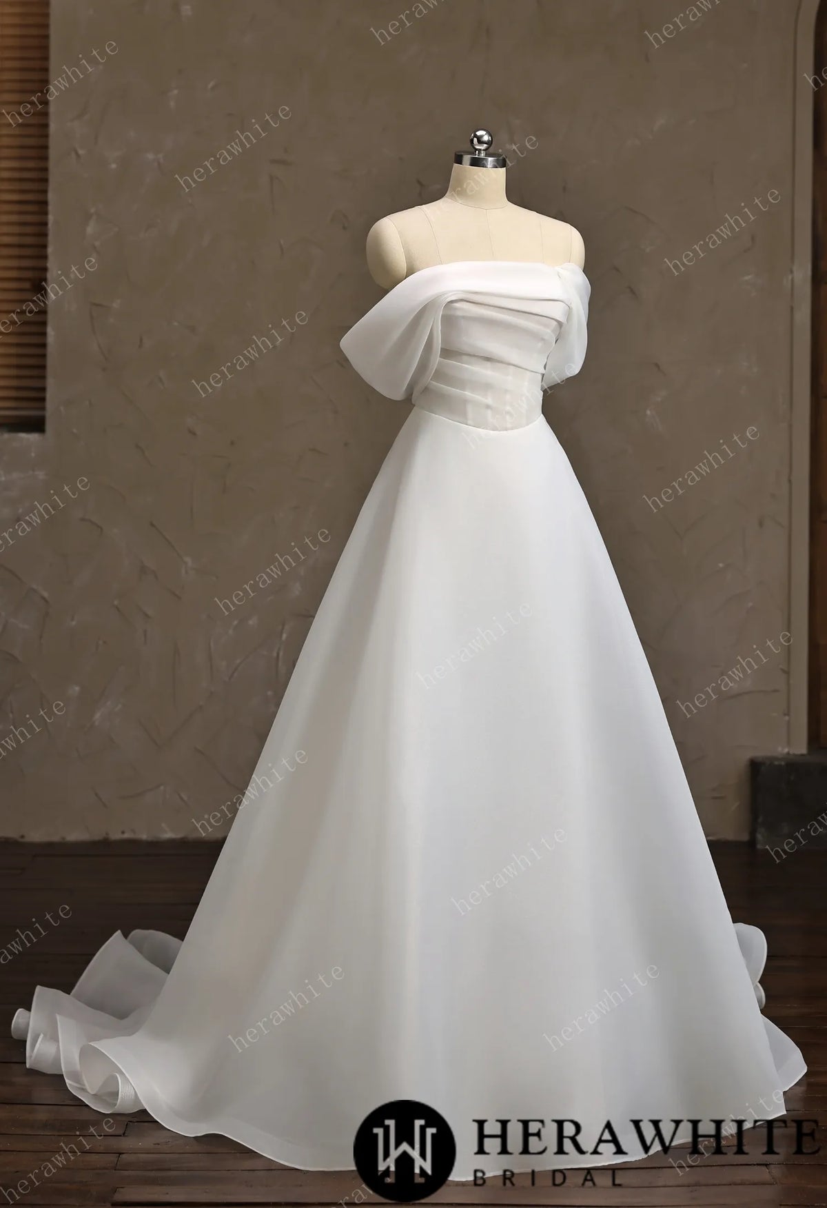 Off-the-Shoulder Draped Organza  A-Line Wedding Gown — HW3859 — image 6
