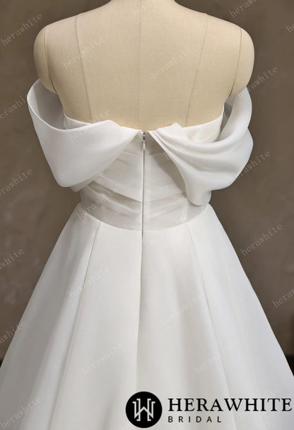 Off-the-Shoulder Draped Organza  A-Line Wedding Gown — HW3859 — image 7