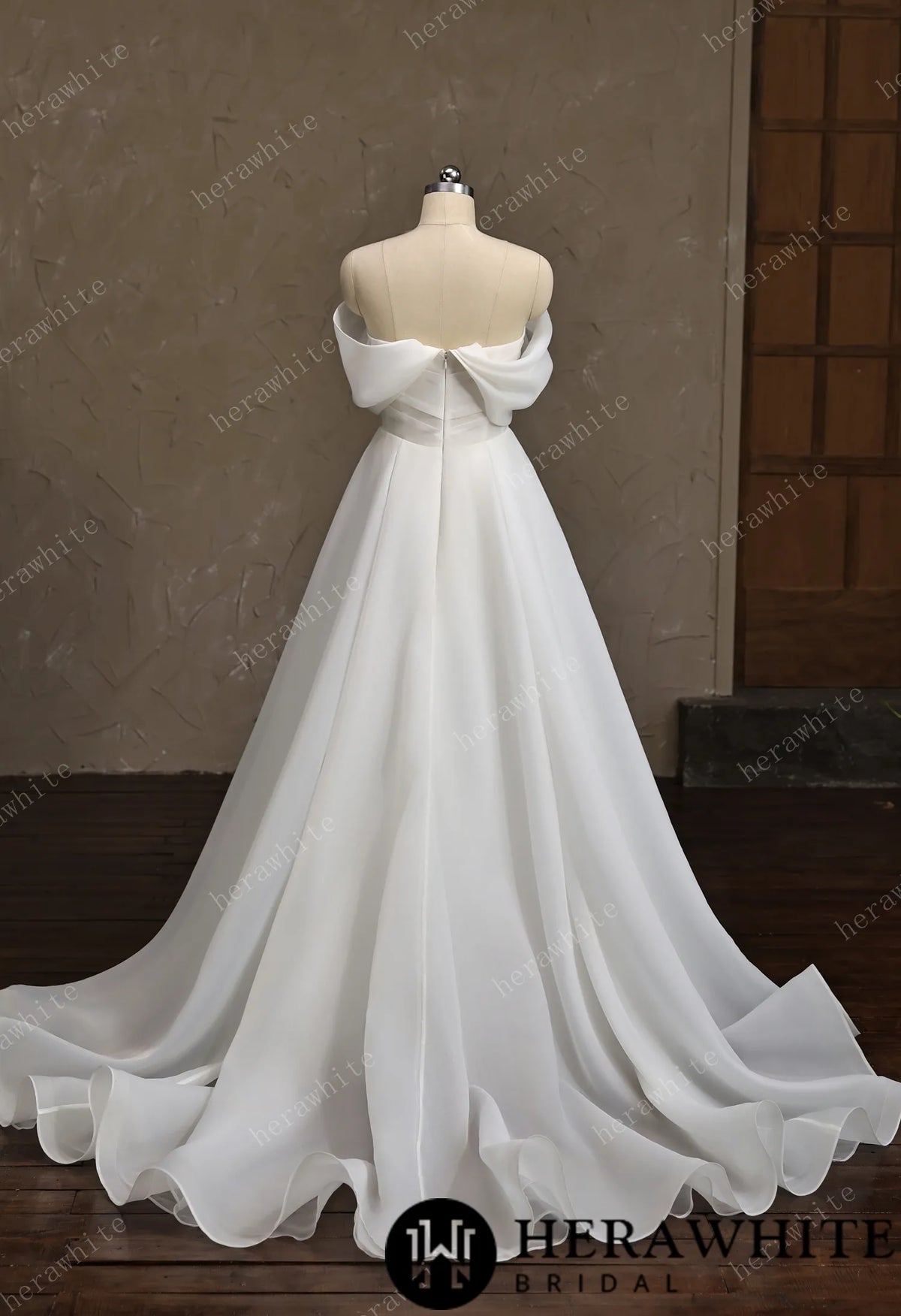 Off-the-Shoulder Draped Organza  A-Line Wedding Gown — HW3859 — image 8