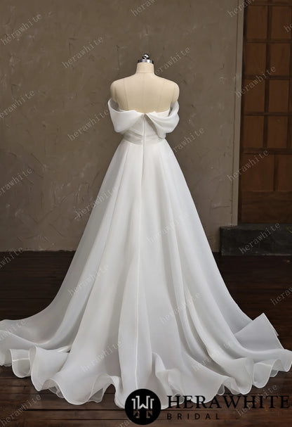 Off-the-Shoulder Draped Organza  A-Line Wedding Gown — HW3859 — image 8