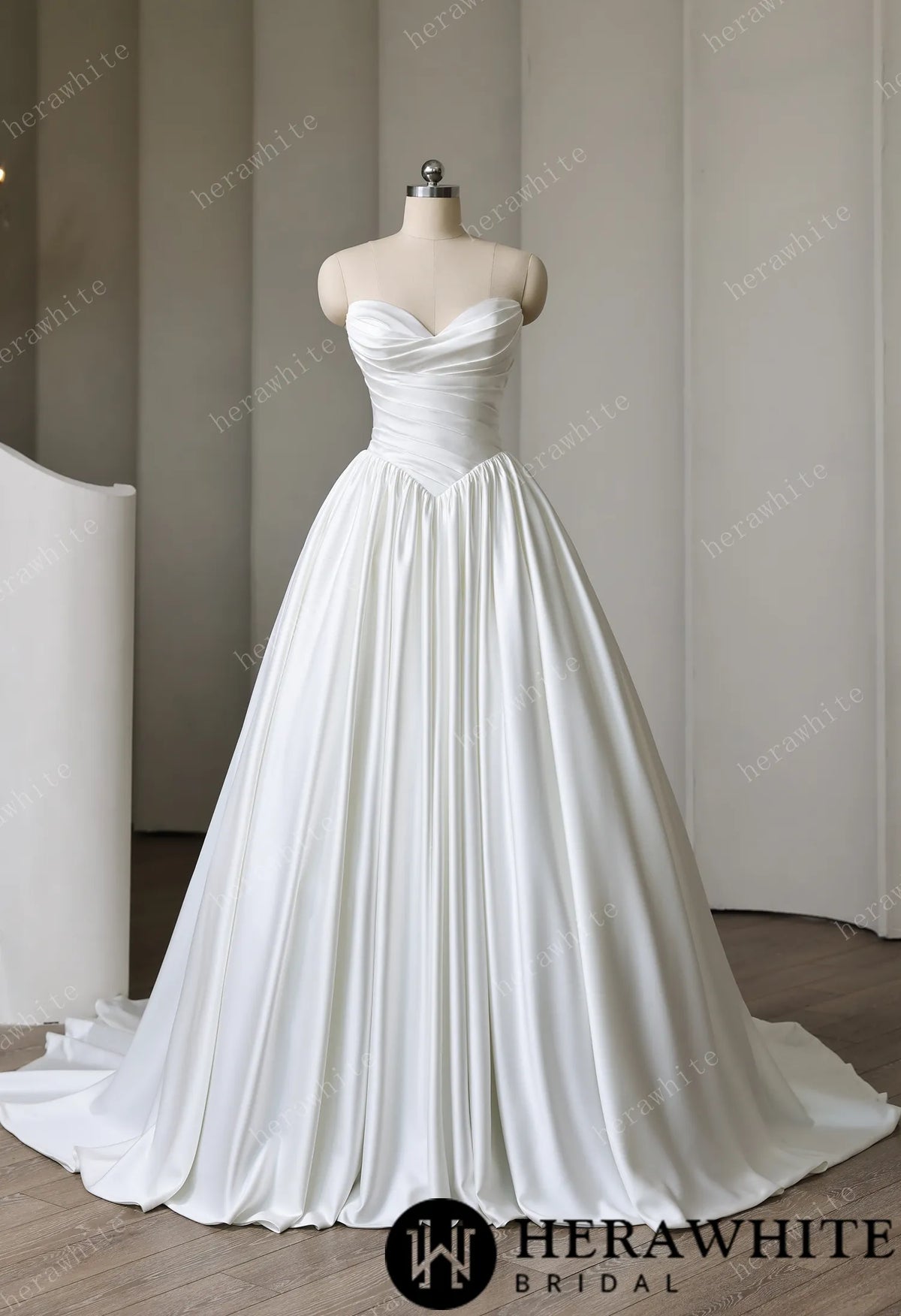 Strapless Sweetheart Satin Ball Gown with Pleated Bodice — HW3892 — image 1