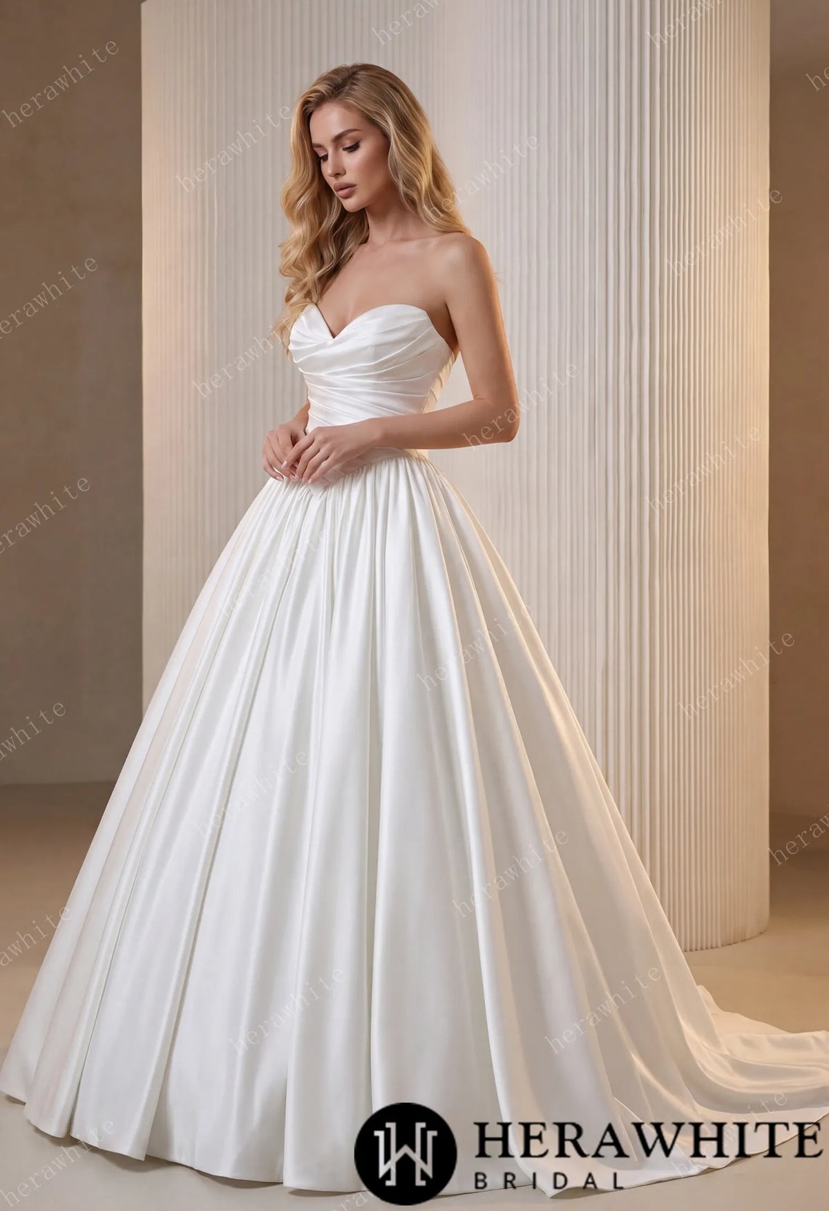 Strapless Sweetheart Satin Ball Gown with Pleated Bodice — HW3892 — image 2