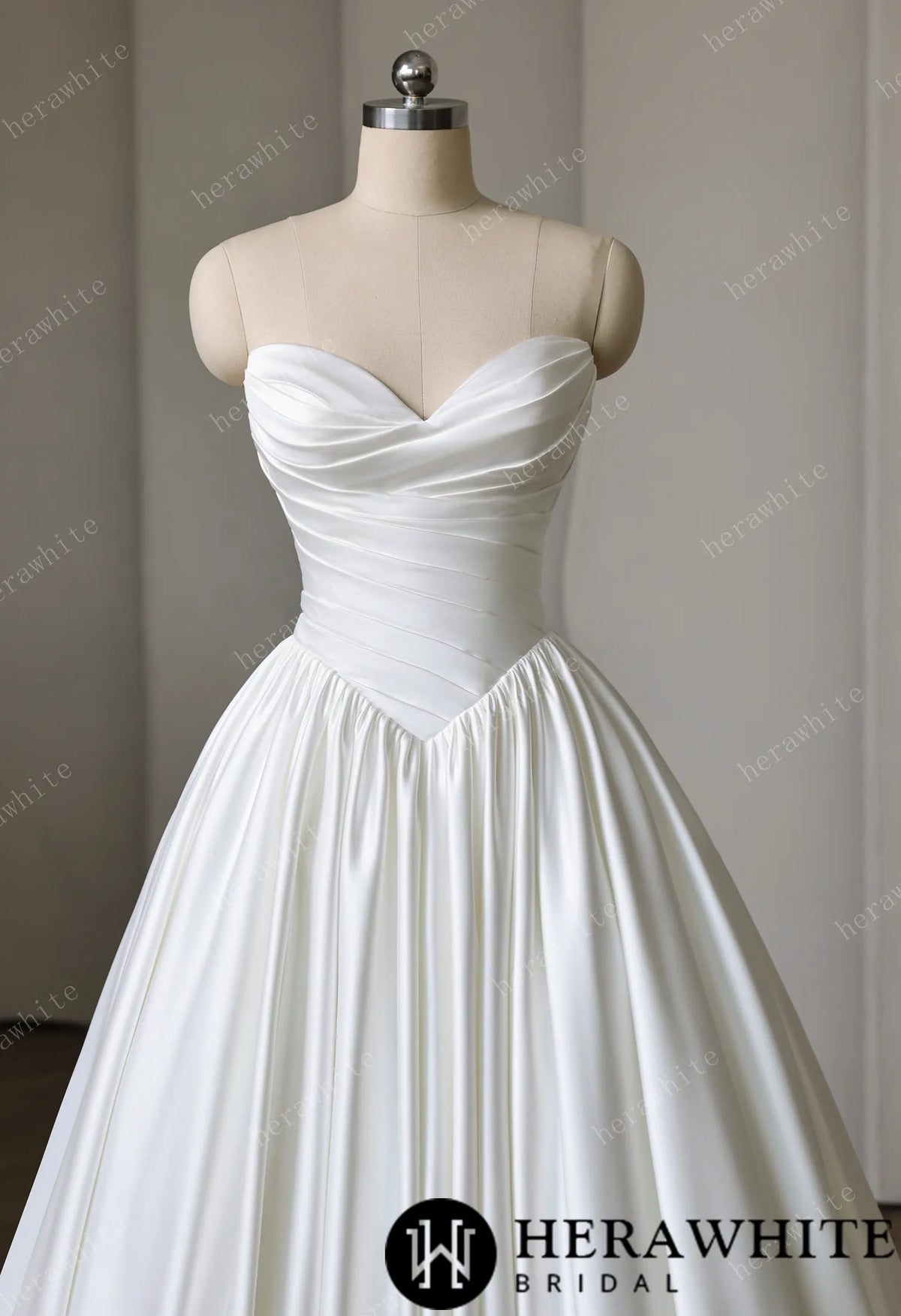 Strapless Sweetheart Satin Ball Gown with Pleated Bodice — HW3892 — image 3