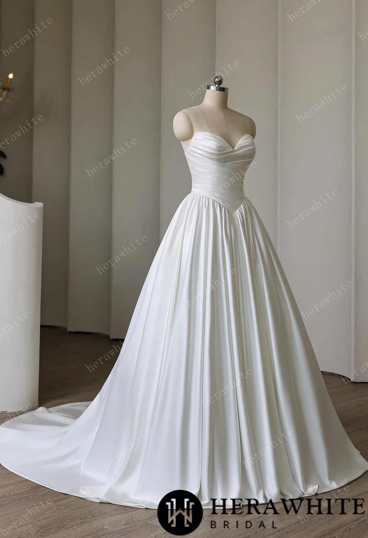 Strapless Sweetheart Satin Ball Gown with Pleated Bodice — HW3892 — image 4