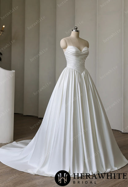 Strapless Sweetheart Satin Ball Gown with Pleated Bodice — HW3892 — image 4