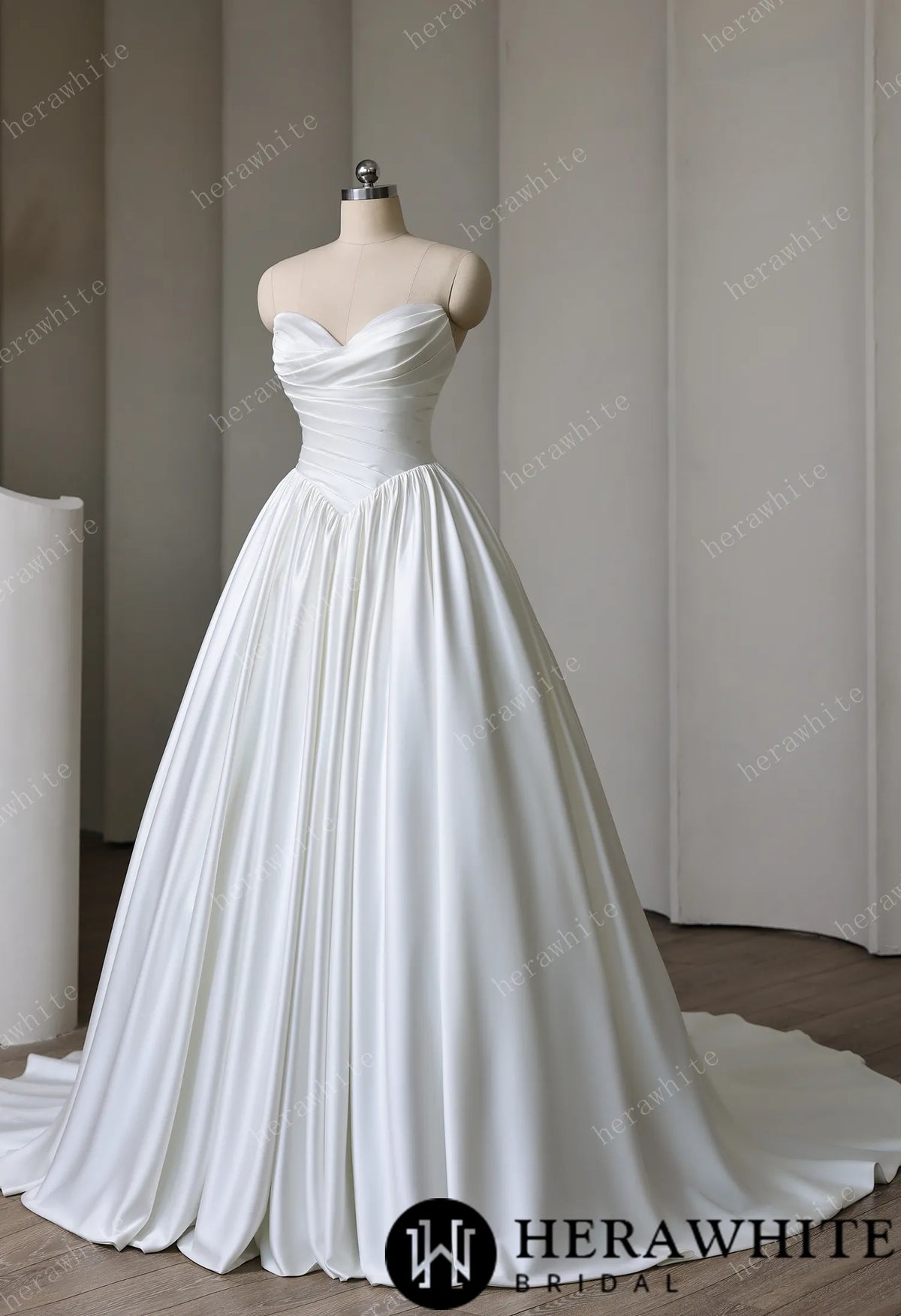 Strapless Sweetheart Satin Ball Gown with Pleated Bodice — HW3892 — image 5