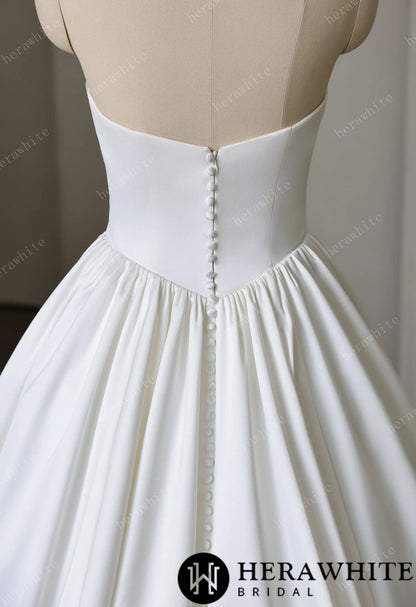 Strapless Sweetheart Satin Ball Gown with Pleated Bodice — HW3892 — image 6