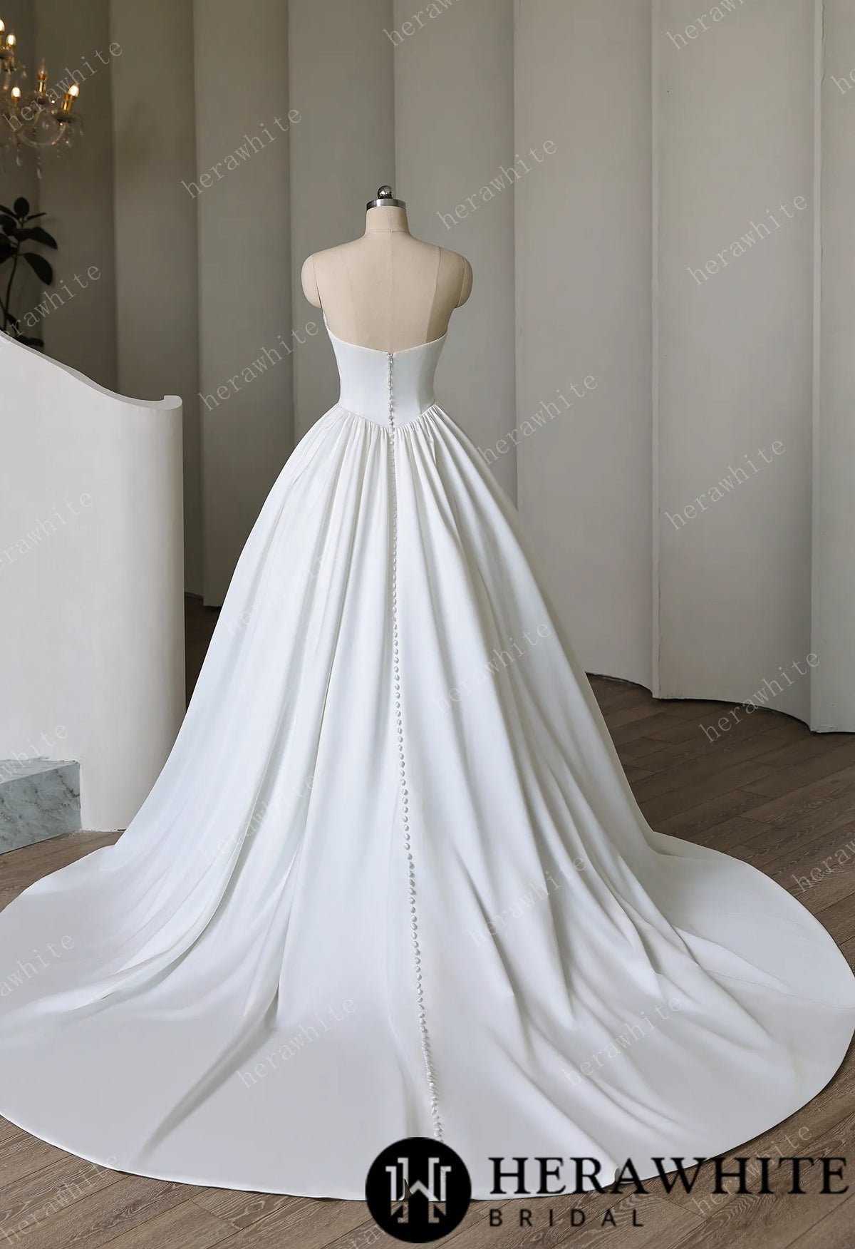 Strapless Sweetheart Satin Ball Gown with Pleated Bodice — HW3892 — image 7