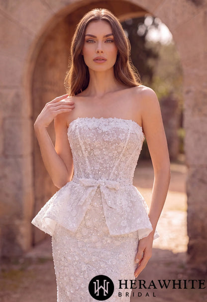 Mermaid Wedding Dress with Beaded Lace Peplum Sash — HW3911 — image 2