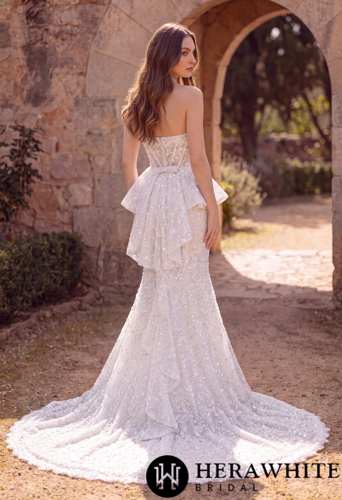 Mermaid Wedding Dress with Beaded Lace Peplum Sash — HW3911 — image 3