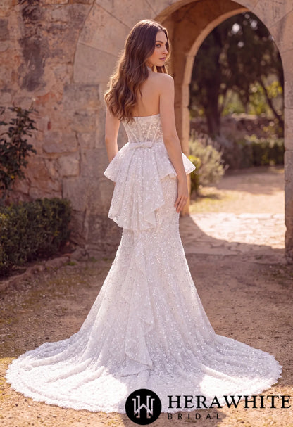 Mermaid Wedding Dress with Beaded Lace Peplum Sash — HW3911 — image 3
