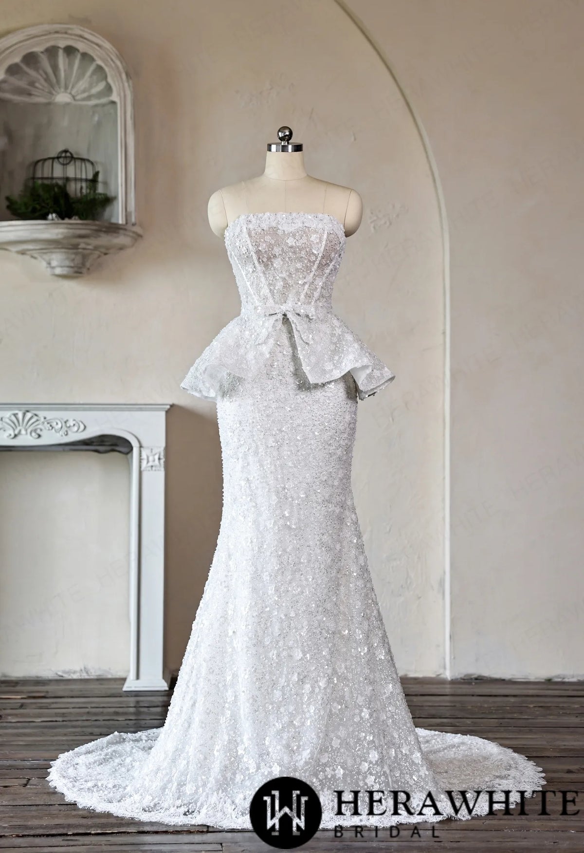 Mermaid Wedding Dress with Beaded Lace Peplum Sash — HW3911 — image 4