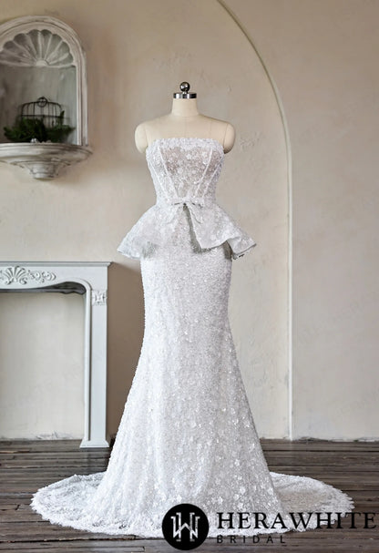 Mermaid Wedding Dress with Beaded Lace Peplum Sash — HW3911 — image 4