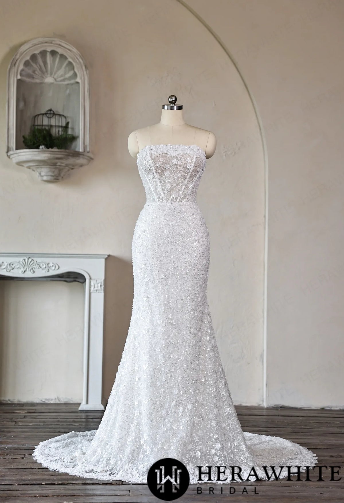 Mermaid Wedding Dress with Beaded Lace Peplum Sash — HW3911 — image 5
